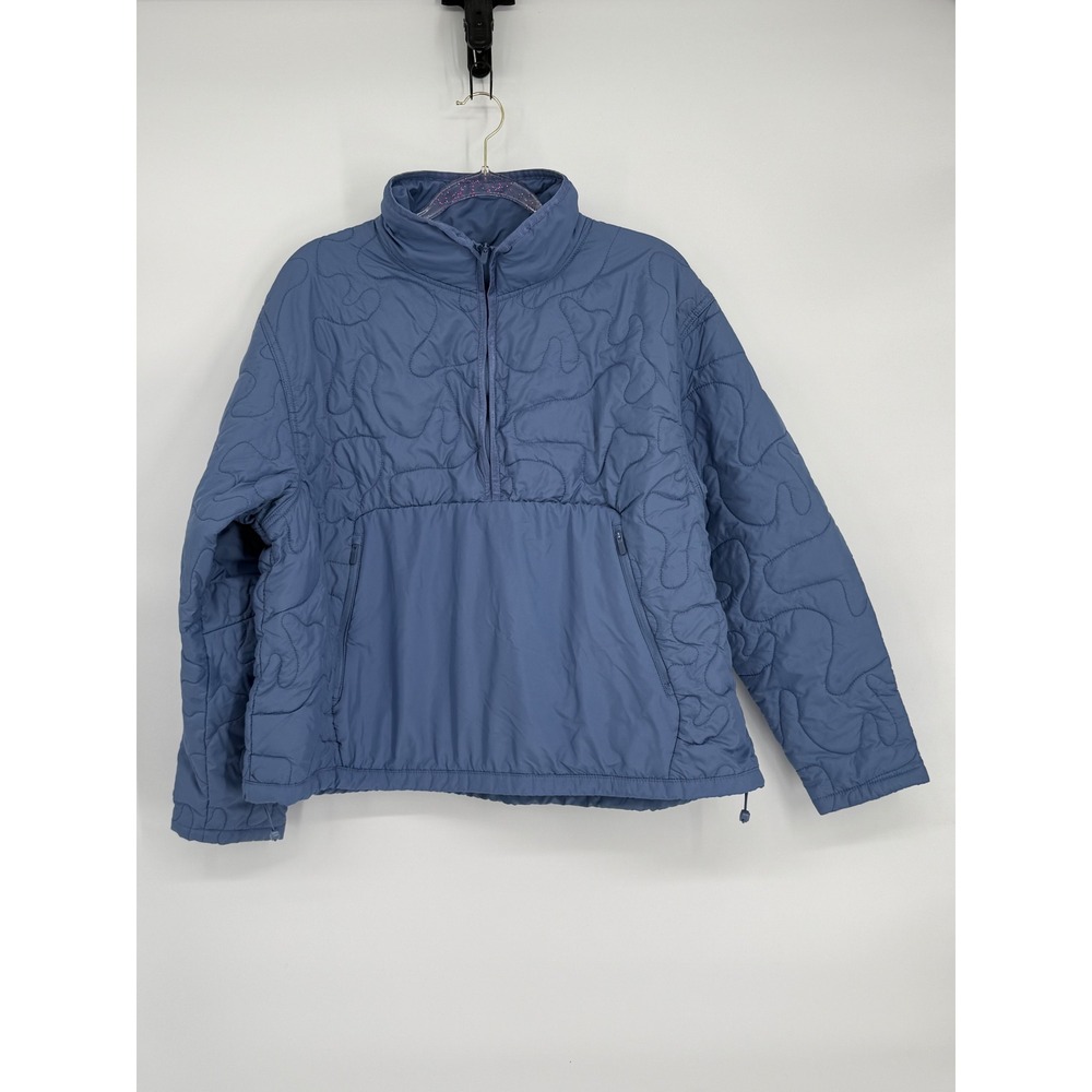 Avia Quilted Pullover Jacket Womens Blue Abstract Pattern Mock Neck Puffer Sz XL